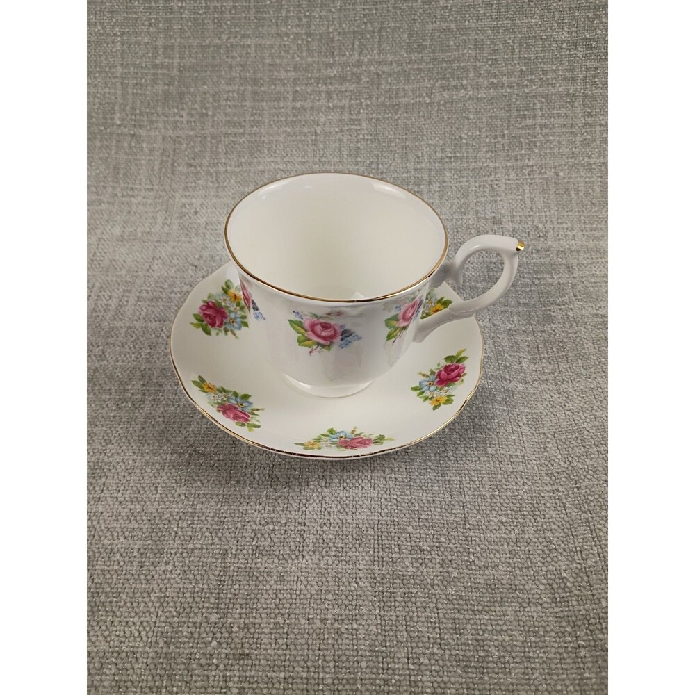 Crown Royal Essex Bone China Teacup & Saucer Set Pink Blue Yellow Flowers E9